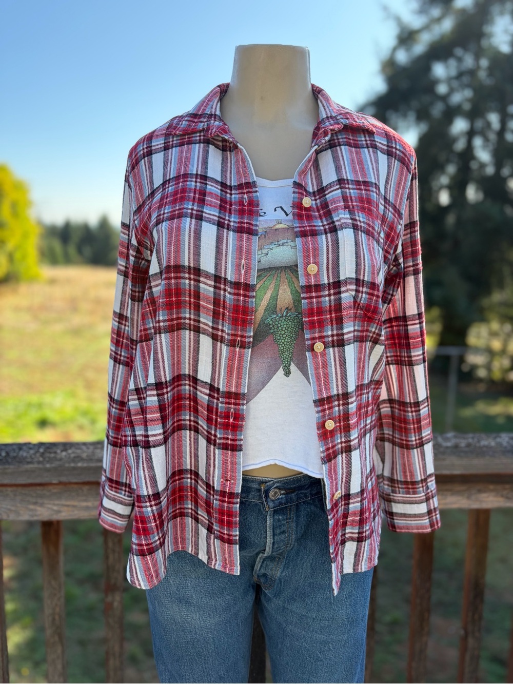 J. Crew Red & White Plaid Long-Sleeve Button-Down Flannel Shirt Women’s Size 2